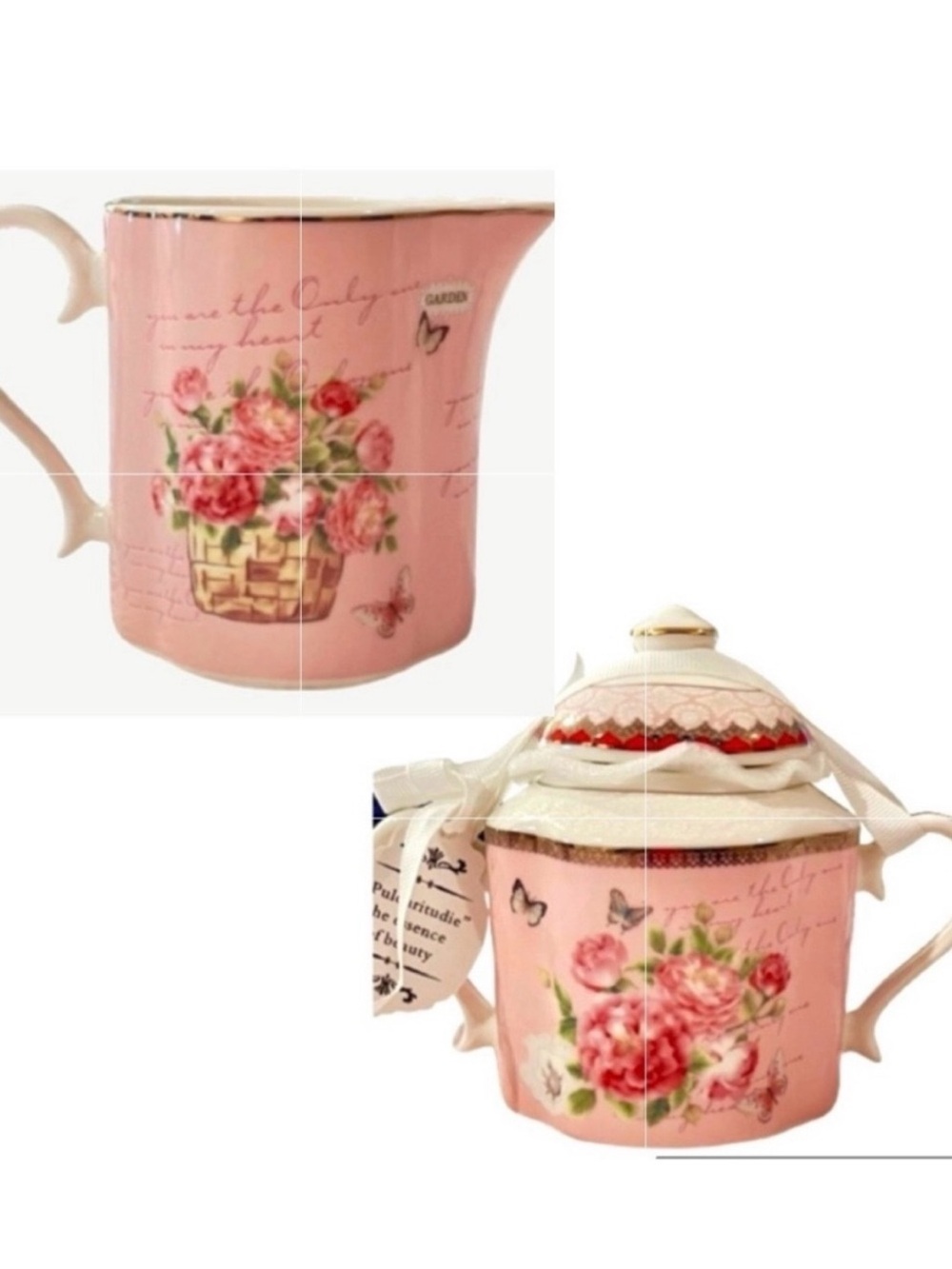 🆕- Pulchritudie- Cottage Rose Porcelain Sugar & Creamer Set. 💖HOST PICK💖